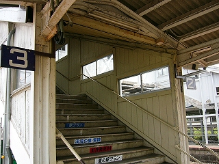 階段上り口の脇には紺地に白い数字が書かれたホーローが吊られている。